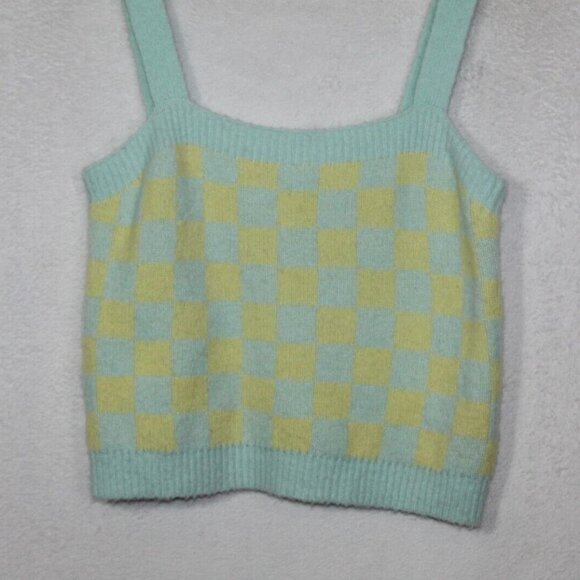 Blu Pepper womens tank top size L pastel blue yellow cropped fuzzy knit - Picture 3 of 7